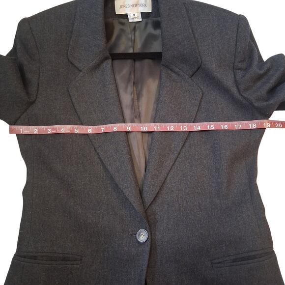Jones New York Women 100% Pure Wool Coat Blazer 1 Button Jacket Gray Size-4 - Picture 5 of 10